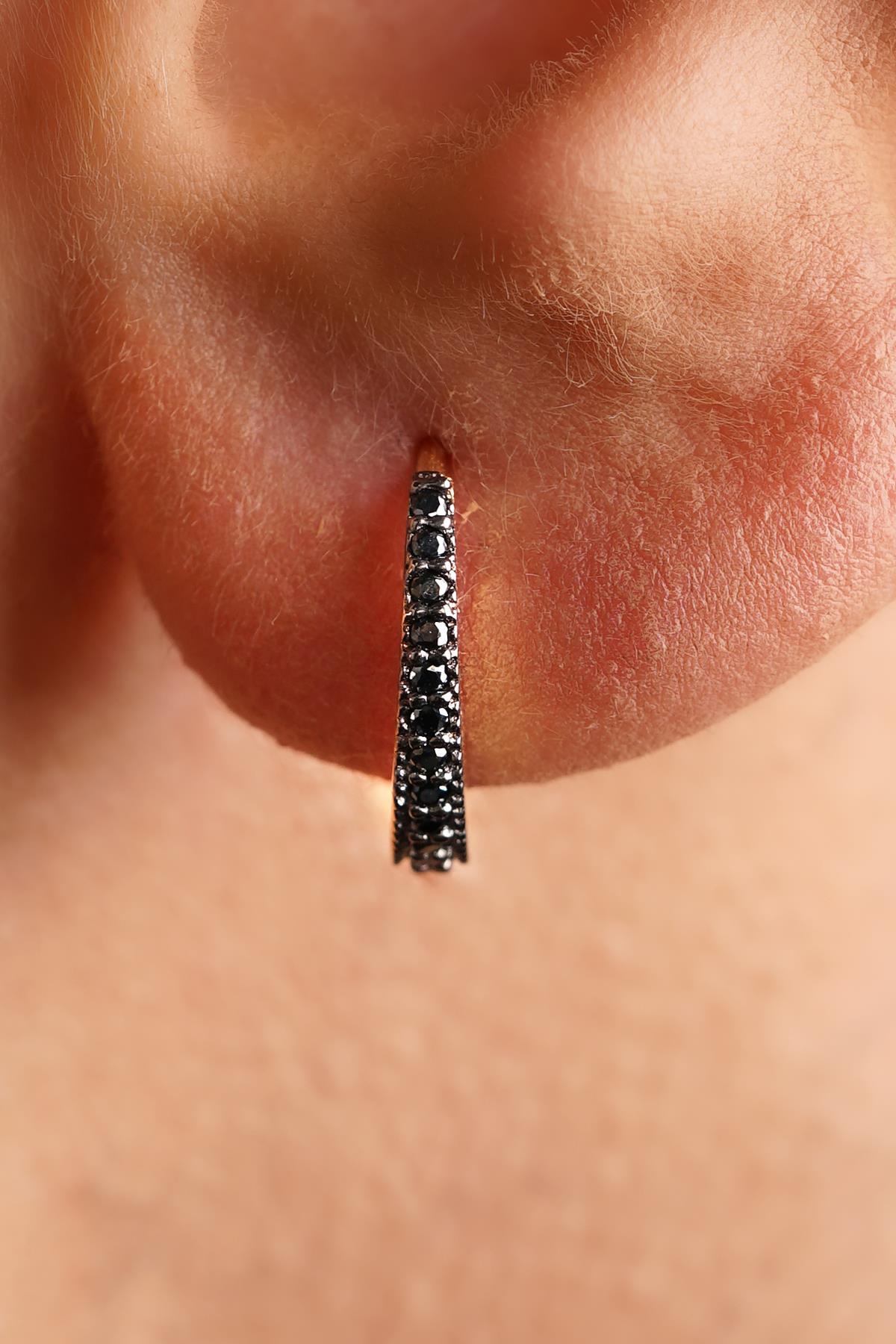 14ct Gold Black Stone Huggie Hoop Earrings