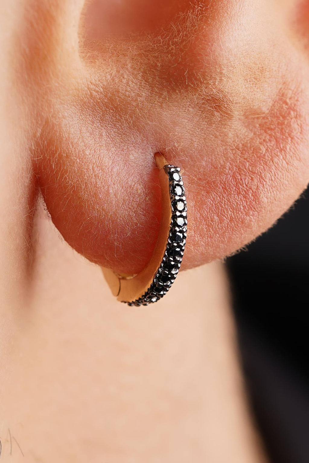 14ct Gold Black Stone Huggie Hoop Earrings